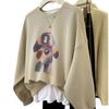 American thin round neck pullover sweater women's spring and autumn 2025 new popular lazy wind without hat