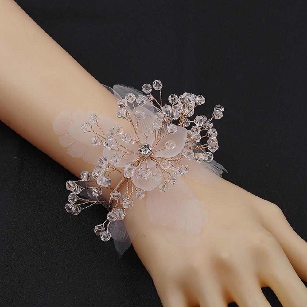 Photo Props Crystal Beads Bracelet Pearl Rhinestone Hand Flower  Wedding Party