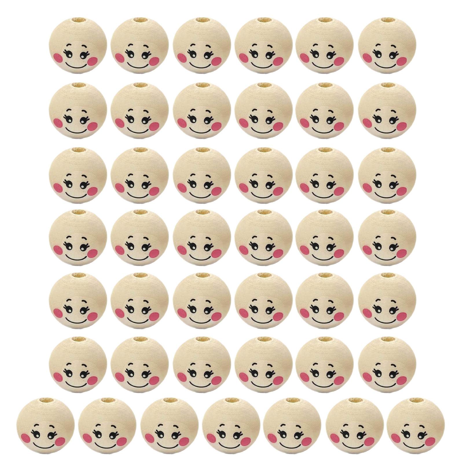 

50 шт. Бусины с деревянным лицом, бусины-улыбки с отверстиями, круглые бусины из натурального дерева для поделок и изготовления украшений своими руками