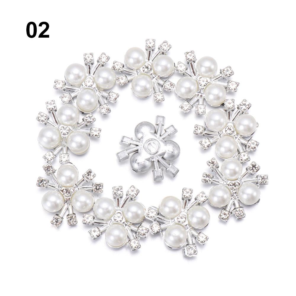 10PCS Pearl Flower Rhinestone Buttons Sparkling Crystal Hairpins Decoration Apparel Sewing Decor Craft Buttons DIY Accessories