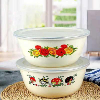 Şeffaf Desen Emaye Lavabo Kapaklı Faydalı Korozyona Direnç Salata Makarna Emaye Kase