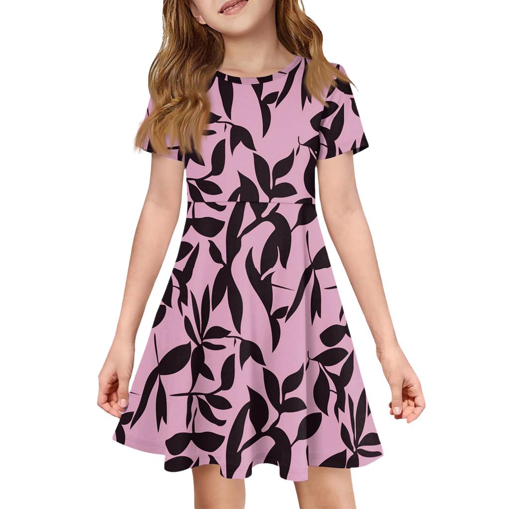 Girl Summer Dress Color & Print Short Sleeve Dress With Pocket Casual Dress Shorts Sleeve Party Dress Easter Day