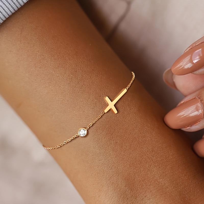 1 peça Estilo Simples Cruz e Contas Redondas Aço Inoxidável Pingente Pulseira Adequada para Jovens Senhoras Usarem em Festas ou Presente para Amigos