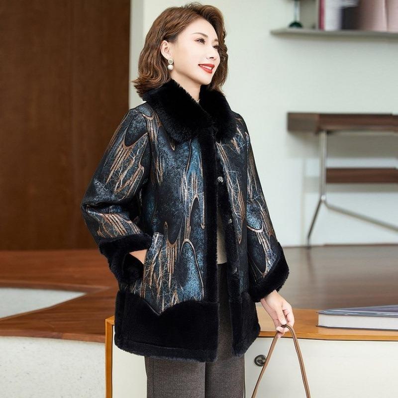 

Благородный темперамент матери флисовая теплая куртка с меховым воротником большого размера для женщин среднего и пожилого возраста свободное пальто из искусственного норкового флиса 5XL [recommended 150-80kg] темно-зеленого