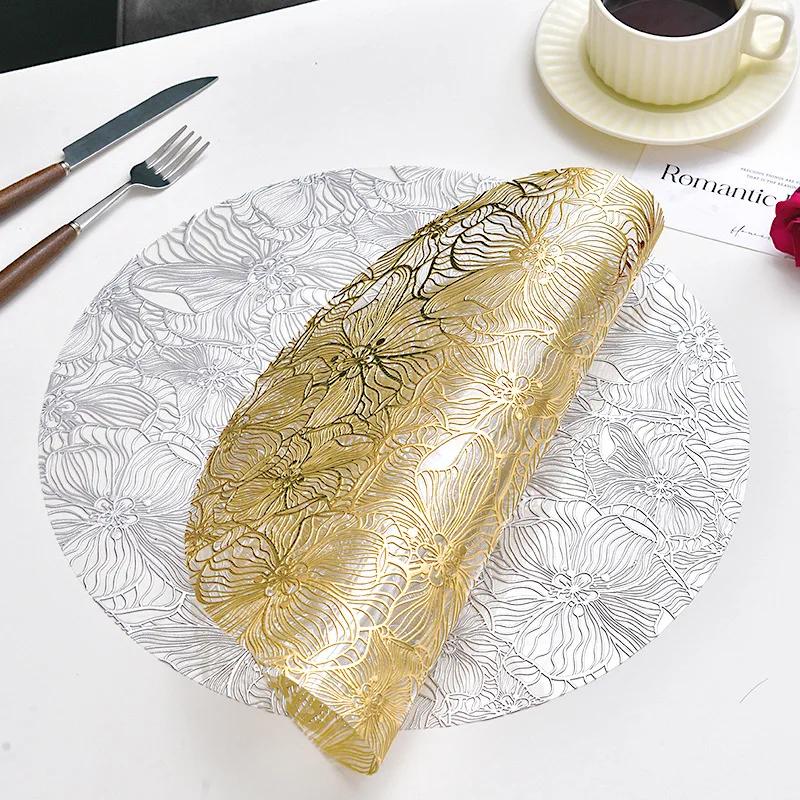 1pc Round Flower Petal Placemat Transparent PVC Waterproof and Heat-insulating PP Printed High-end Dining Table Decoration Mat