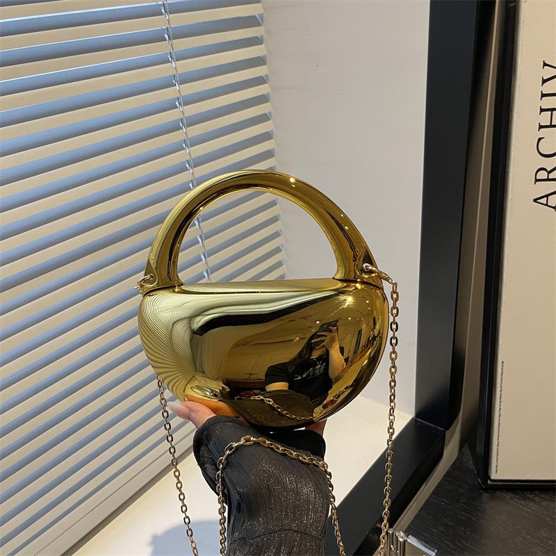 Party Purse Chest Shape PVC Bag For Women Mini Crossbody Bag Metal Chain Shoulder Bag Luxury Gold Silvery Lipstick Pouch