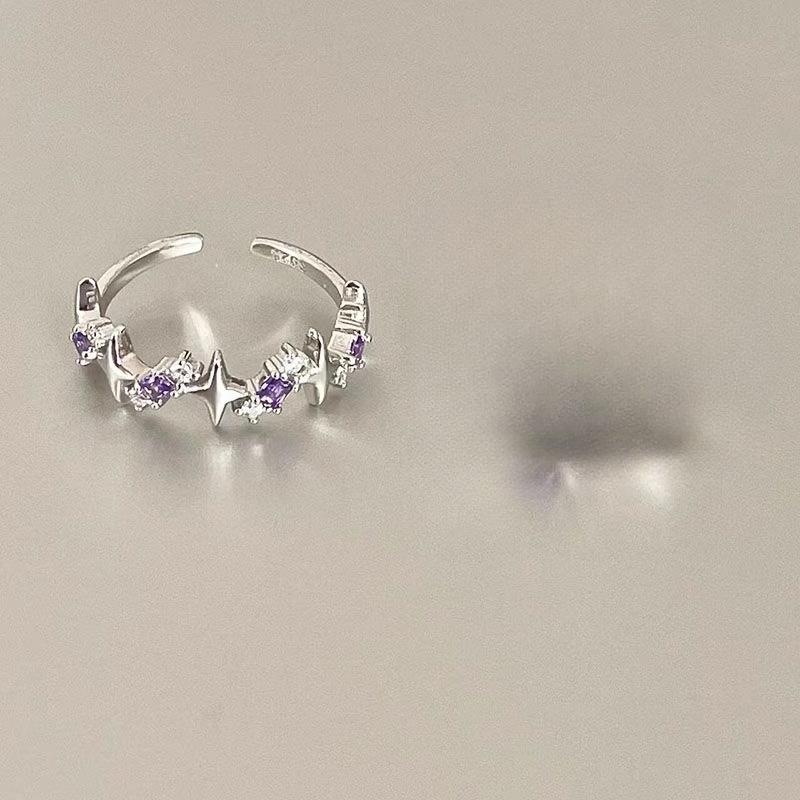 Cute Romantic Purple Four Leaf Zircon Flower Adjustable Rings for Women Gold Color Stainless Steel Jewelry Gift Anillos De Mujer