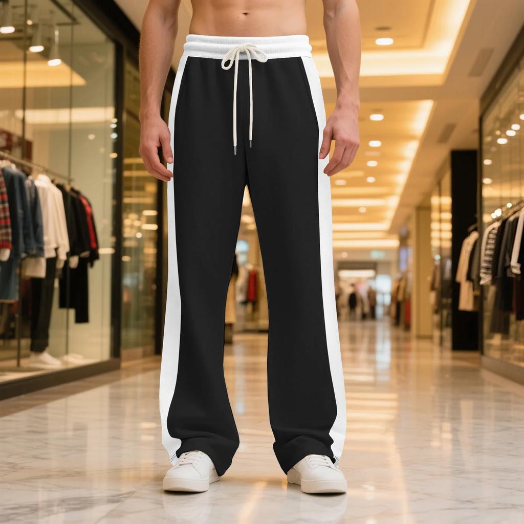 Loose Contrast Color Spliced Sports Straight-Piece Pants Spring and Autumn Men's Casual Pants Heavy Length