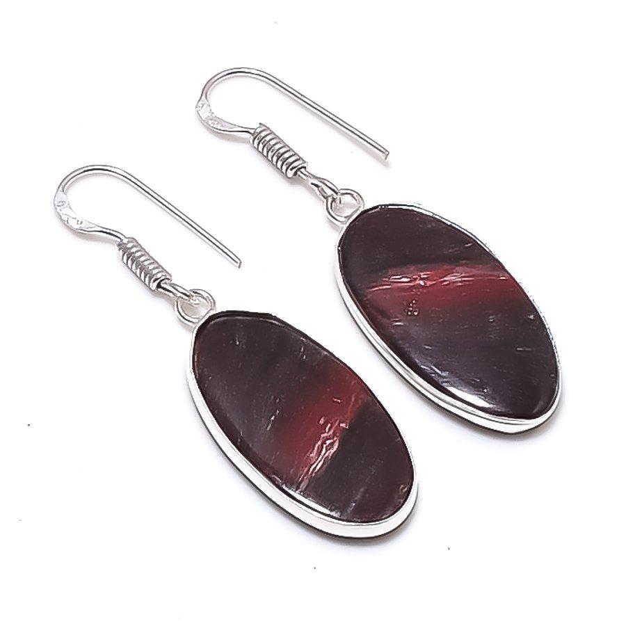 Natural Red Snakeskin Gemstone 925 Sterling Silver Jewelry Earring 1.77" AEE-10977