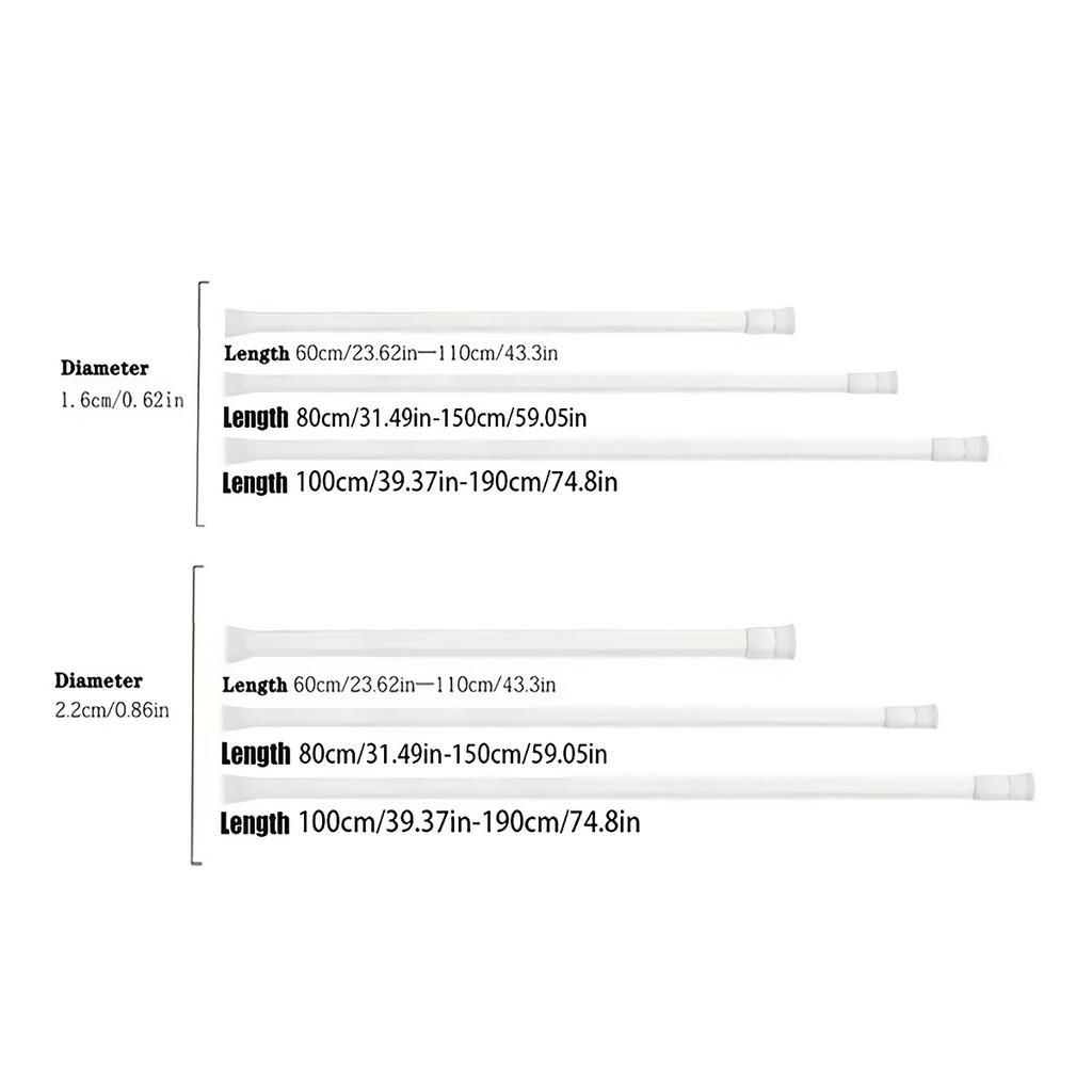 Adjustable Tension Curtain Rod, Multi-Purpose No-Drill Metal Extendable Rod for Bathroom, Kitchen, Window Sill, Balcony, Living Room