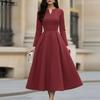 Damen Freizeitkleid mit V-Ausschnitt, einfarbig, langärmelig