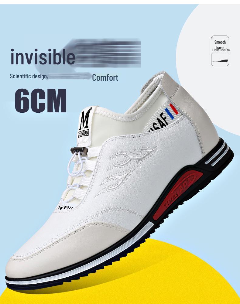 Men's British Style Leather High-Top Sneakers with Hidden Height Boost