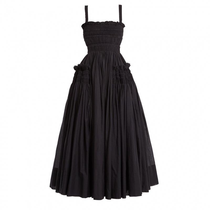 French Retro White Spaghetti Strap Backless Ruffled Slimming Maxi Dress