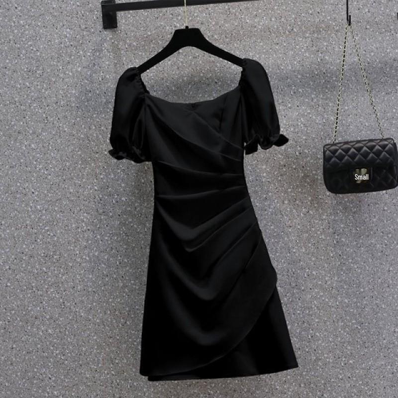 2026 Summer French Style Puff Sleeve Dress - Elegant Irregular Short Skirt for Women