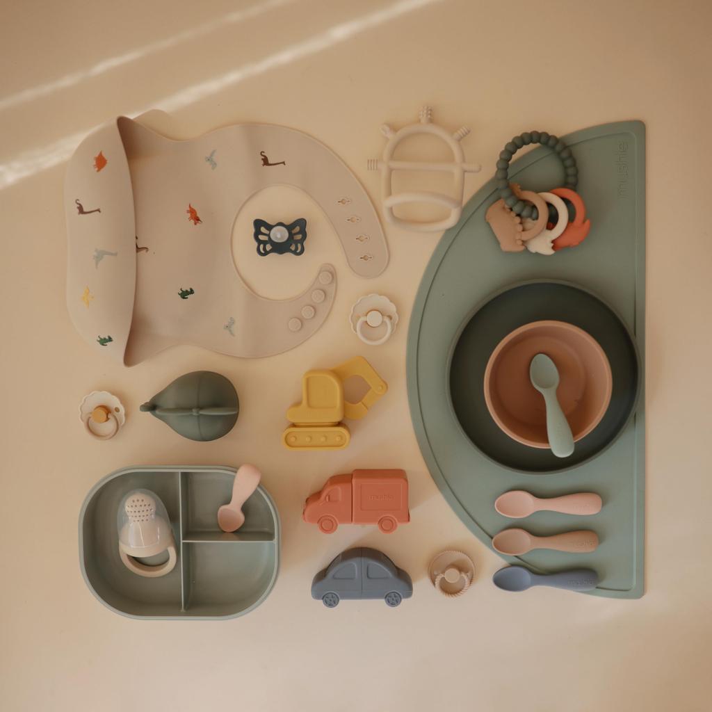 Mushie Dino Teething Silicone Teething Ring First Educational Baby Gift Ring, Toy, Stylish, BPA-Free, Toy, Toy,