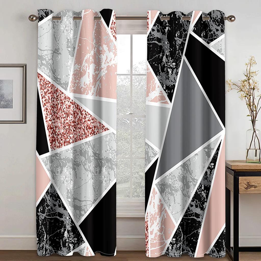 3D Moderne Klassisk Marmor Grønt Gull Elegant Grå 2 Panel Tynn skyggelegging Polyester Vindusgardin for soverom Stueinnredning