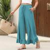 Summer New Loose Casual Thin Home Pants Women's Nine Points Pants Can Wear outside Lotus Leaf Edge Pants Comfortable Home Clothes