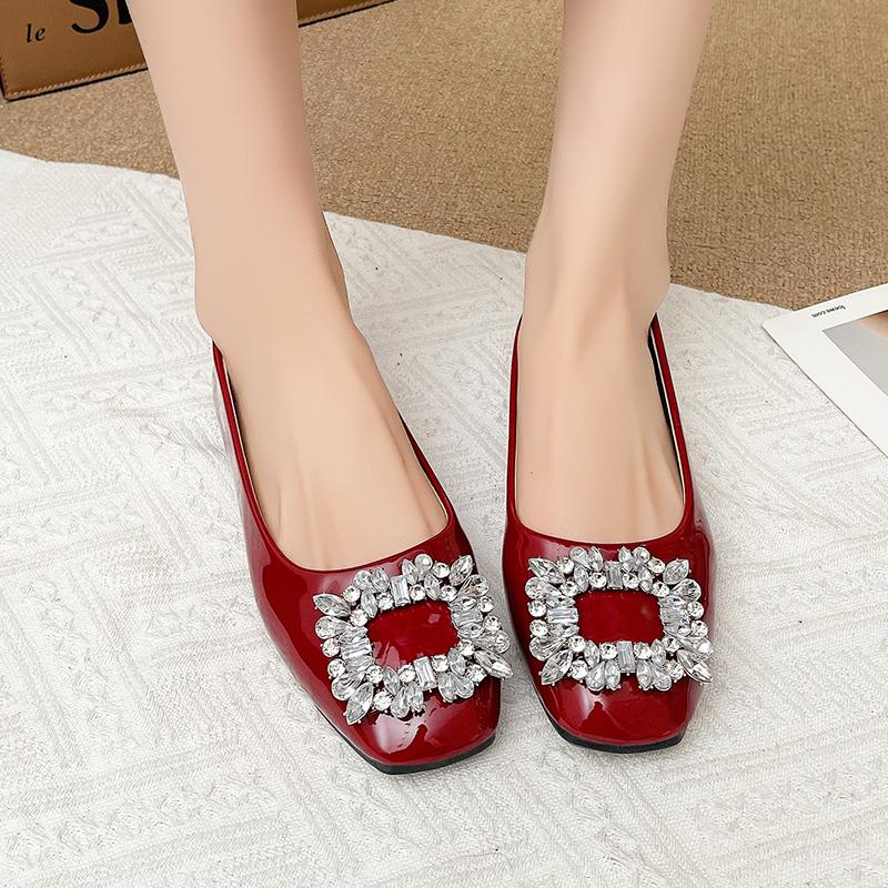 Fashion Spring New Single Shoes Women's Fashion Square Head Shallow Mouth Glitter Soft Soled Waterproof Non-slip Flat Shoes