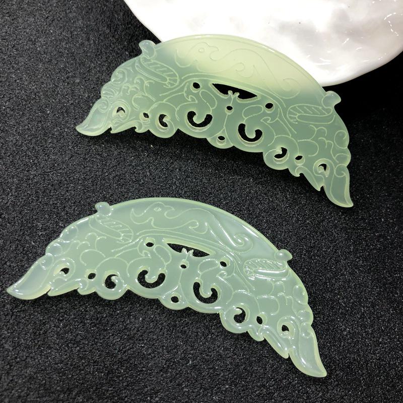 Qin Han Style Phoenix Pattern Imitation Jade Pendant - High Quality Hollow Plastic Material for DIY Headdress