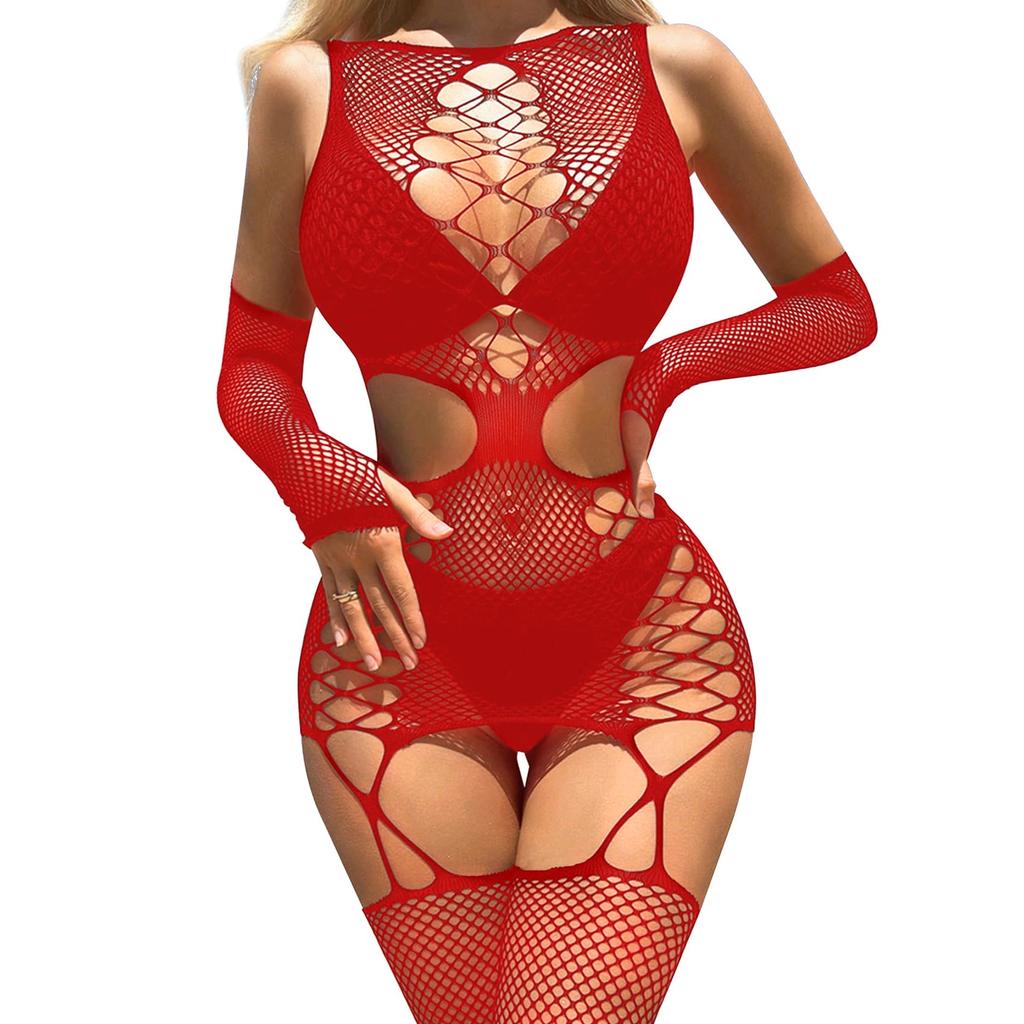 Sexy Lingerie for Women Naughty Fishnet Lingerie Set Bodysuit Outfits Teddy Sheer Mesh Erotic