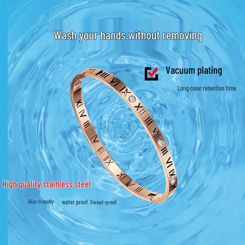 Roman Numeral Titanium Steel Luxury Bracelet with Gold-Plated Buckle for Women - Japanese Korean Design
