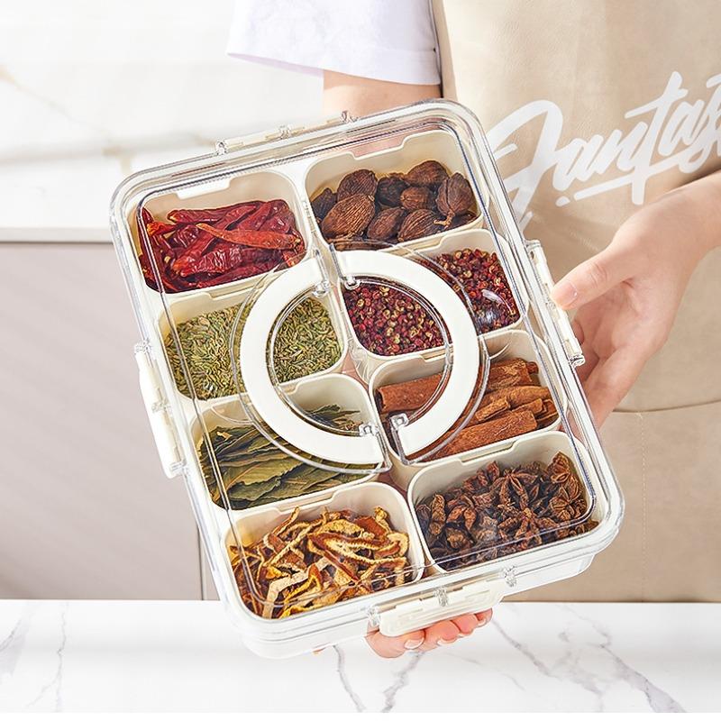 Divided Plate with Lid, Food Storage Box, Snack Box, 4/8 Grid Snack Box, Fruit Storage Box for Refrigerator, Vegetable, Fruit