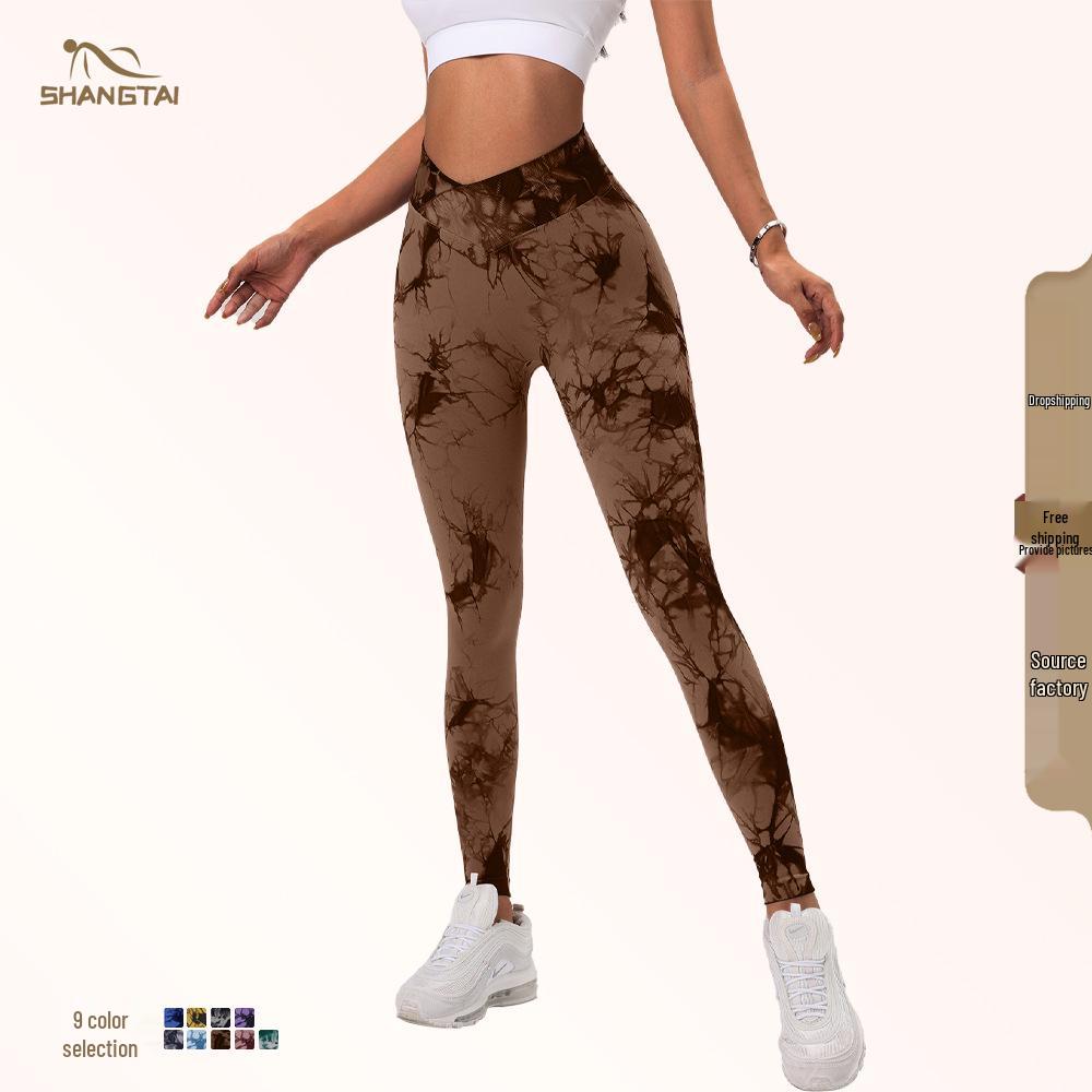 

Европейские и американские бесшовные леггинсы для йоги с высокой талией, контролем живота, быстросохнущие, с эффектом подтяжки ягодиц и похудения, тай-дай Large