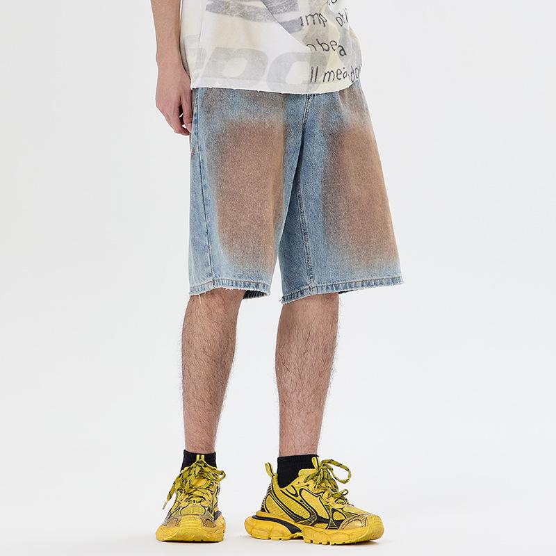 

Новые летние укороченные брюки шорты нишевые ретро американские потертые джинсовые брюки средней длины 2XL