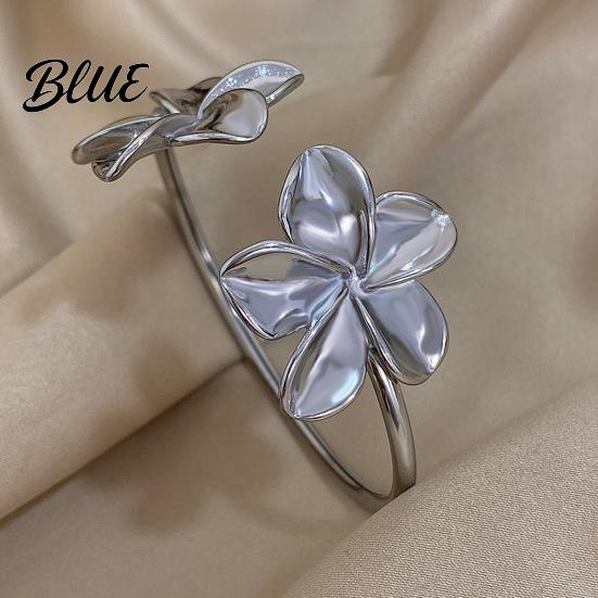 Women Adjustable Alloy Bracelet Flower Cuff Bracelets for Double Open