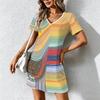 Moda Estiva Donna Scollo a V Manica Corta Retro Geometrico Stampato Vestito Sex Corto Gonna Vestiti