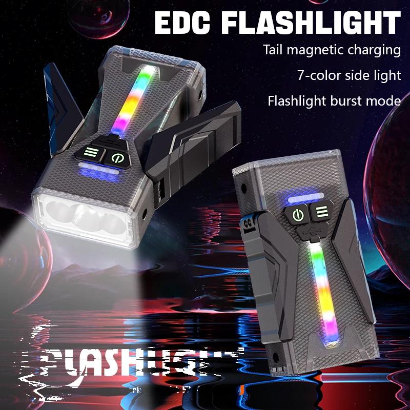 Color Changing Magnetic Flashlight,Rechargeable Camping Lantern,Side Atmosphere Light with Bracket,for Outdoor,Hiking,Emergency,Home, Gift