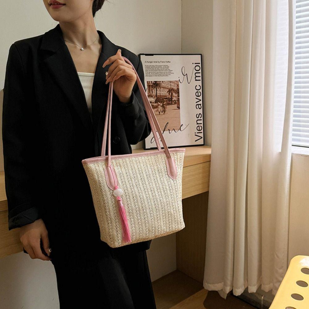 Fashion Bohemian Shoulder Bag Simple Summer Beach Straw Handbag Sweet Weave Tote Bag  Beach