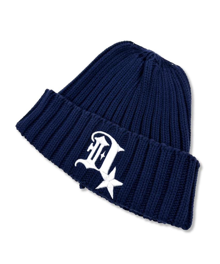 Damiswi Ribbed D Symbol Cotton Beanie_Navy
