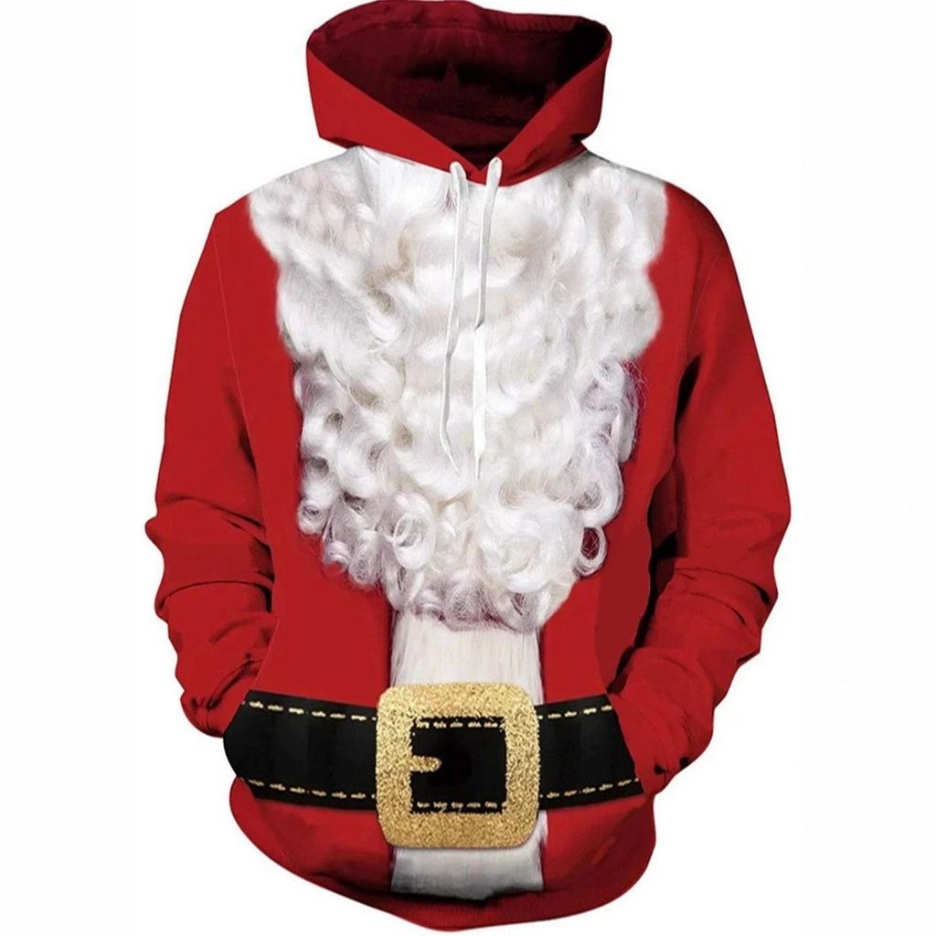 Autumn Winter Creative Colorful Christmas Series 3D Digital Printed Men's Loose Fitting Pullover Hoodies Fashionable Long Sleeved Hoodies