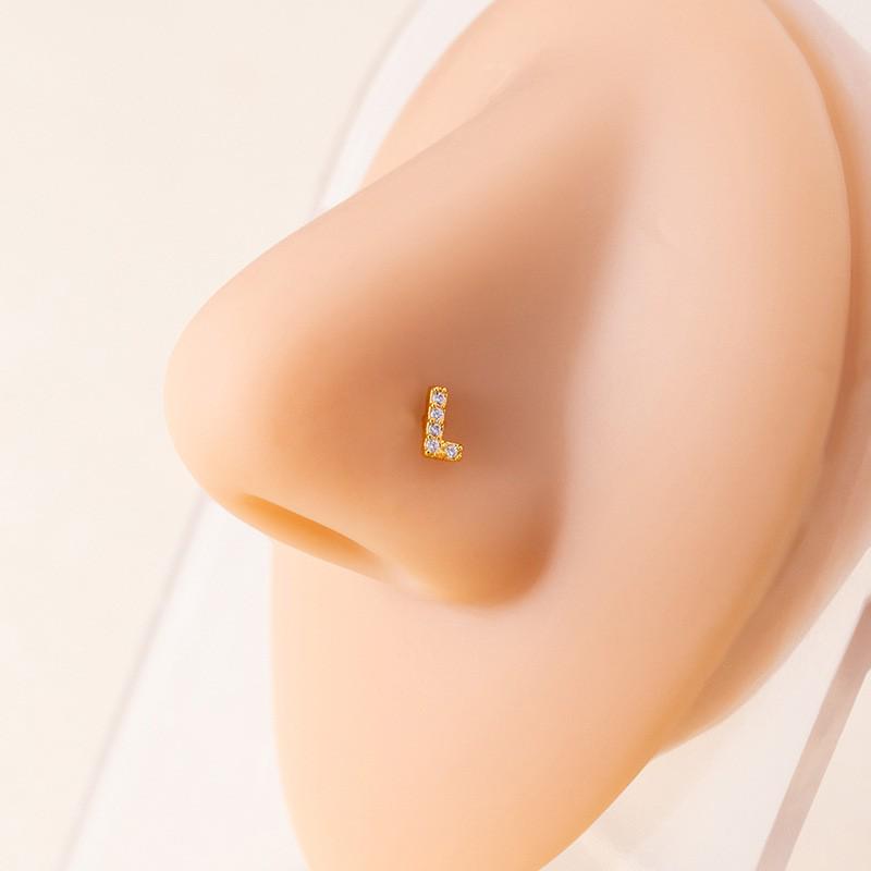 Personalized Zirconia Letter Nose Stud for Men and Women - Trendy Micro-Inlaid Straight Needle Piercing Ornament.