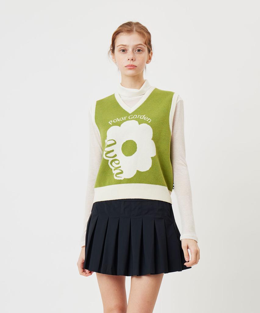 AVEN Paula Garden Flower Knit Vest Green