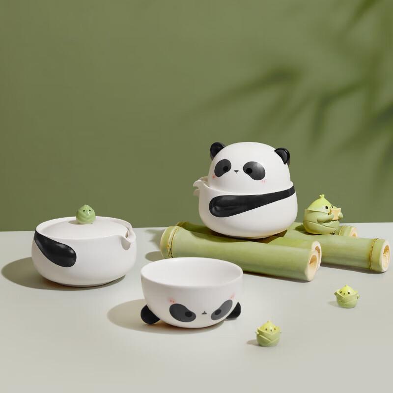 Gongli Forbidden City Panda Ink Portable Ceramic Tea Set