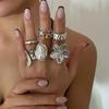 6Pcs Punk Exaggerated Metal Finger Rings Set for Women Vintage Flower Pearl Crystal Europe America Open Rings Luxury Jewelry
