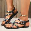 Bohemian Style Braided Strap Flat Sandals for Women Printed Cross Band Roman Sandals Woman Summer Clip Toe Beach Sandalias Mujer