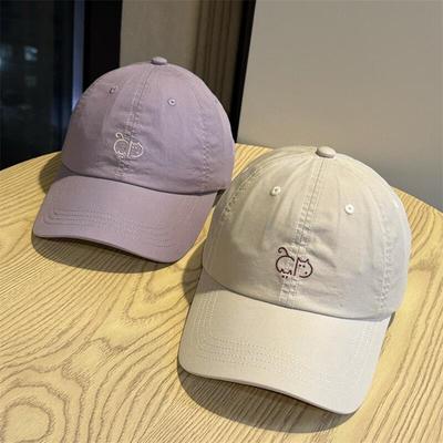 New Macaron-colored Cute Cartoon Embroidered Soft-brim Baseball Cap for Women with Large Head Circumference, Makes the Face Look Smaller, Versatile,