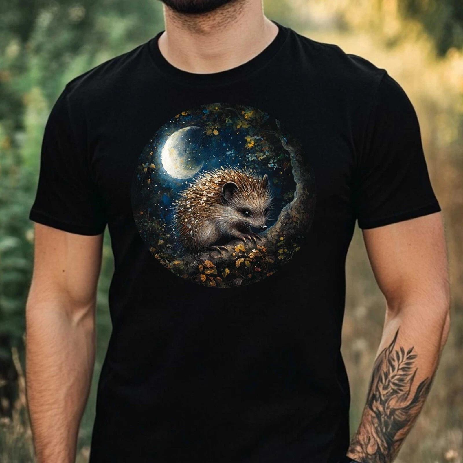 T-Shirt Herren Igel im Mondlicht Motiv Baumwolle Größe XS bis 5XL XXL