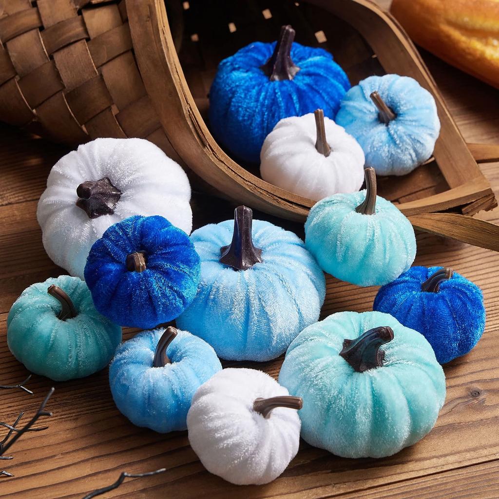 Decor 12pcs Artificial Fake Velvet Pumpkins Decoration For Fall Home Thanksgiving Decorative