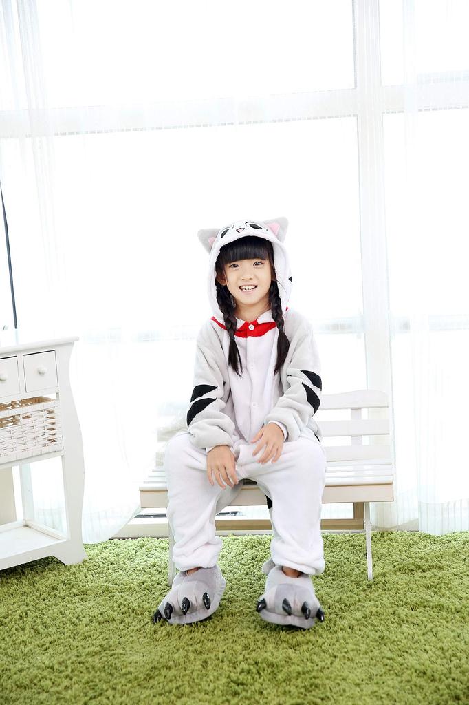 Dorawithme Cat Kigurumi Pajamas for Kids, Animal Cosplay Costume for Halloween and Christmas, Unisex (120cm)