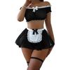 Sexy Role Play Lingerie Mesh Interesting Underwear Women Bow Knot Mesh Patchwork Lace Garters Exposed Navel Underwear System Set