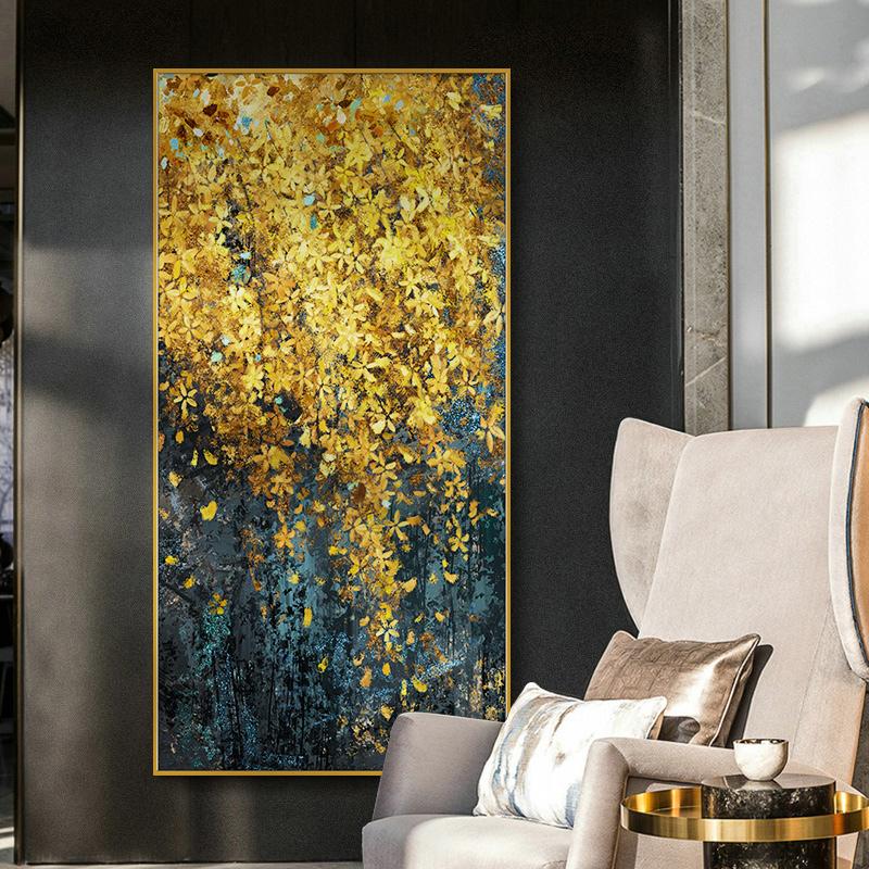 AHPAINTING Pictură pe pânză Artă de perete Nordic Frunze de aur Copaci Poster Cuadros Poza de perete pentru Living Room Decor fără cadru