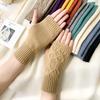 1Pair Women Winter Warm Gloves Soft Fingerless Long Polyester Solid Color Warmer Mittens