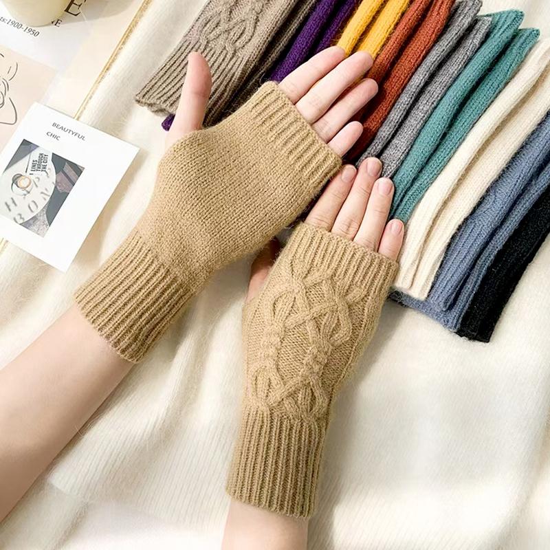 1Pair Women Winter Warm Gloves Soft Fingerless Long Polyester Solid Color Warmer Mittens