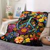 Peace Sign Floral Print Blanket -Vibrant Multicolor Flowers,Soft Cozy Throw for Bedroom Decor,Unique Hippie Style Home Accessory