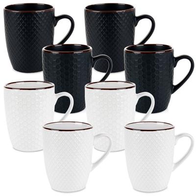 Ceramic Mugs White Black 400 Ml 8 Pcs.