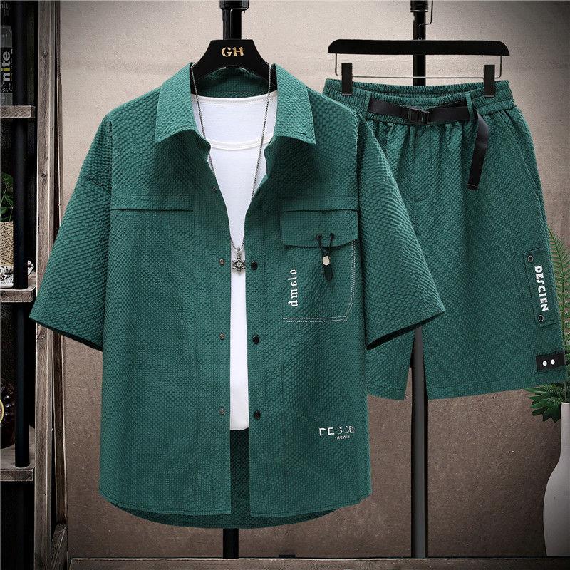 Summer Men's Set Casual Single Breasted Short Sleeve Shirt Shorts 2 Piece Sets Loose Fashion High Quality Sweatshirt Suit